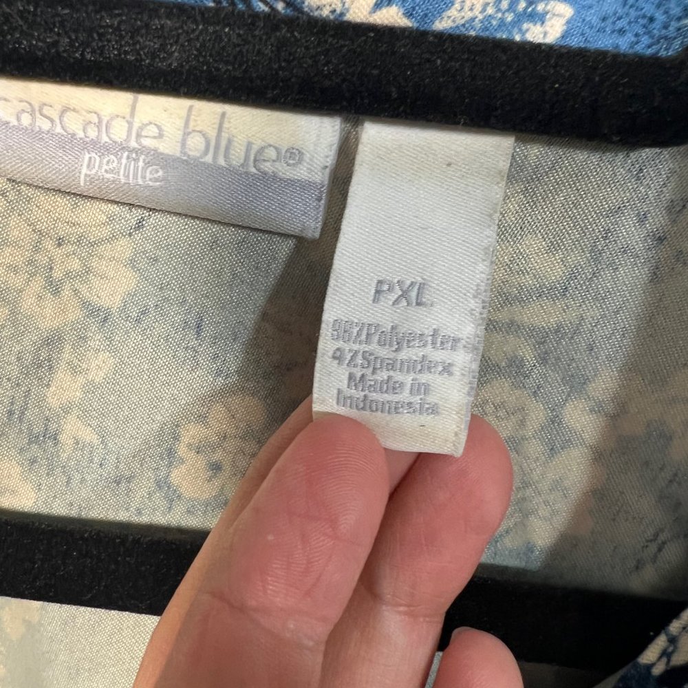 Cascade Blue Petite Blue & Cream Floral Paisley Print Long Sleeve Button Down - Picture 5 of 5